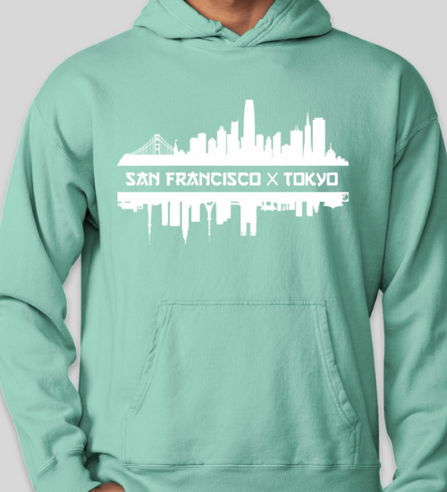 San Francisco x Tokyo Skyline Mint Green Hoodie